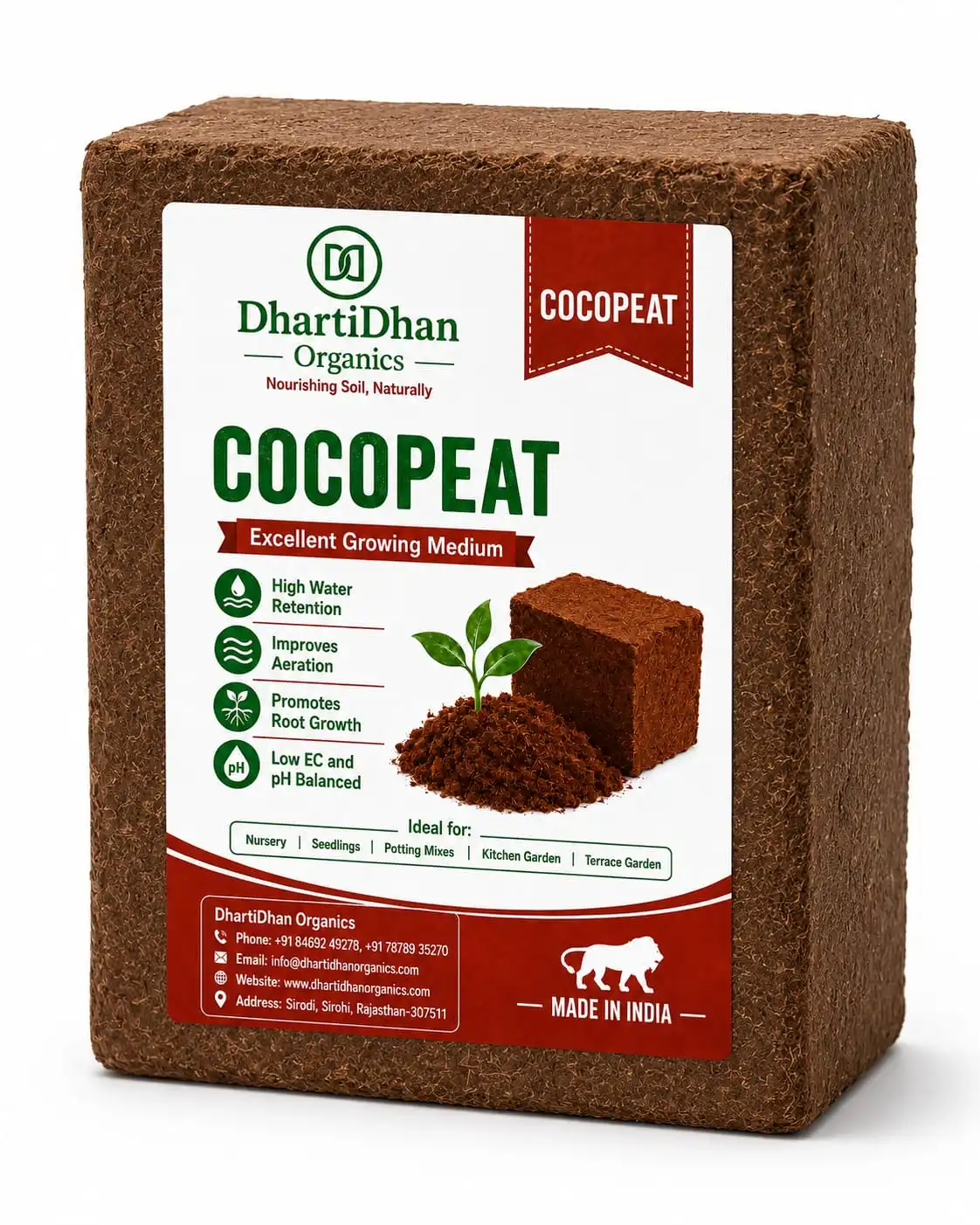 DhartiDhan Coco Peat compressed block and loose powder for gardening, nurseries, and horticulture