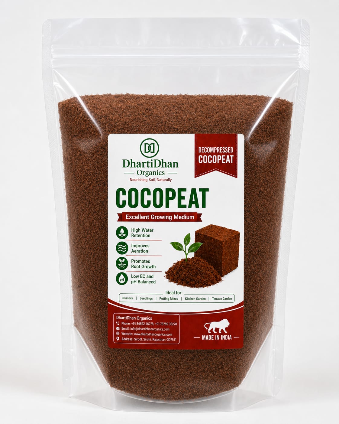 DhartiDhan Organics cocopeat powder 1 and 2 kg bag, low EC coco peat growing medium
