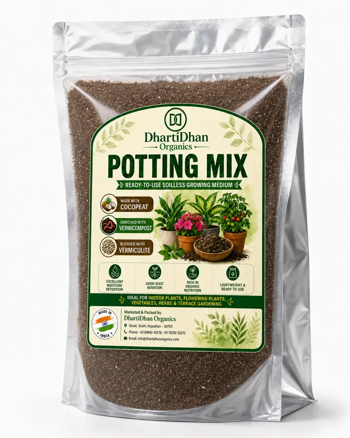 DhartiDhan Premium Potting Mix Bag for gardening, nursery plants, and home gardens