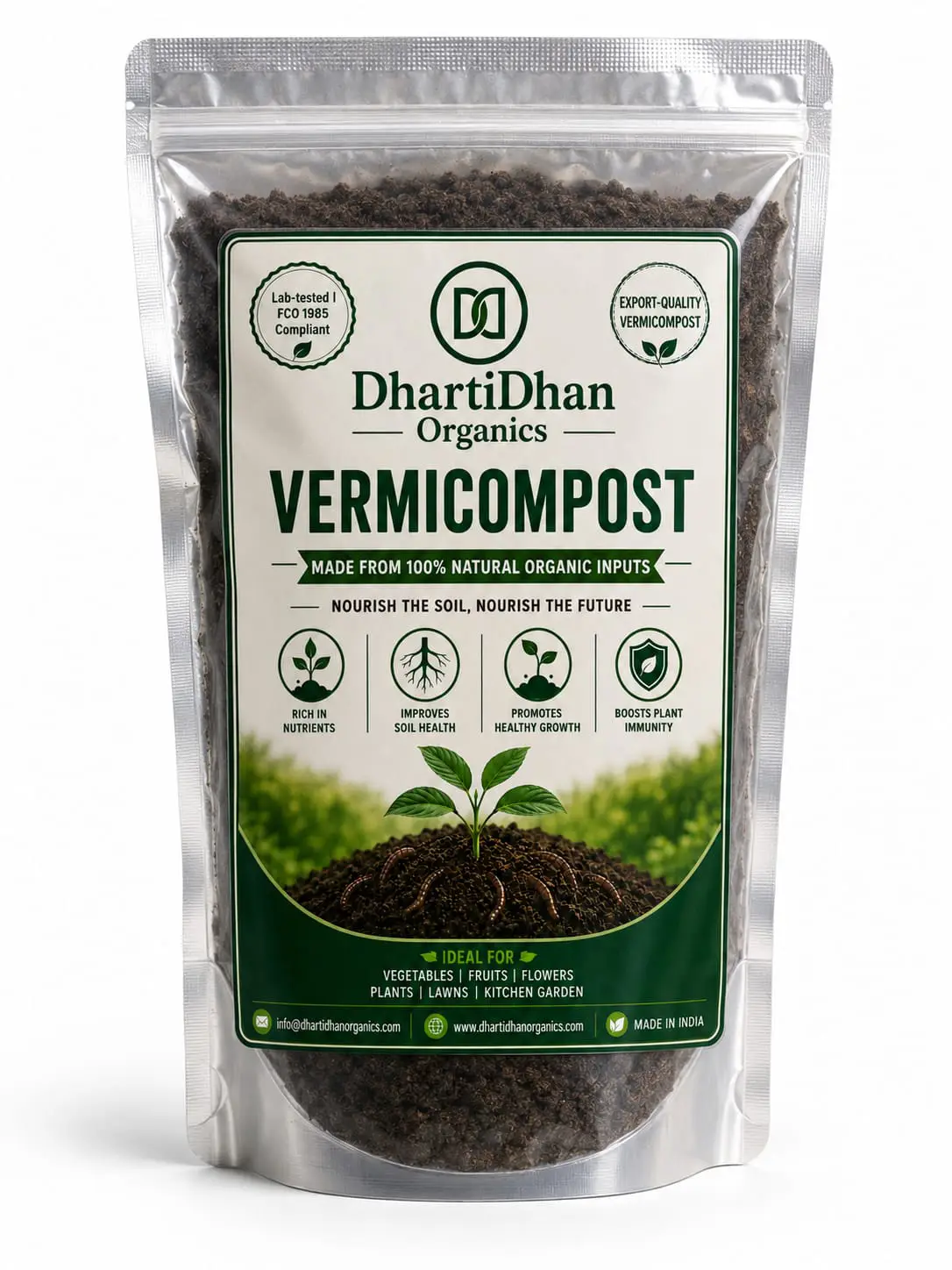 1 kg Bag of DhartiDhan Organics Vermicompost Organic Fertilizer