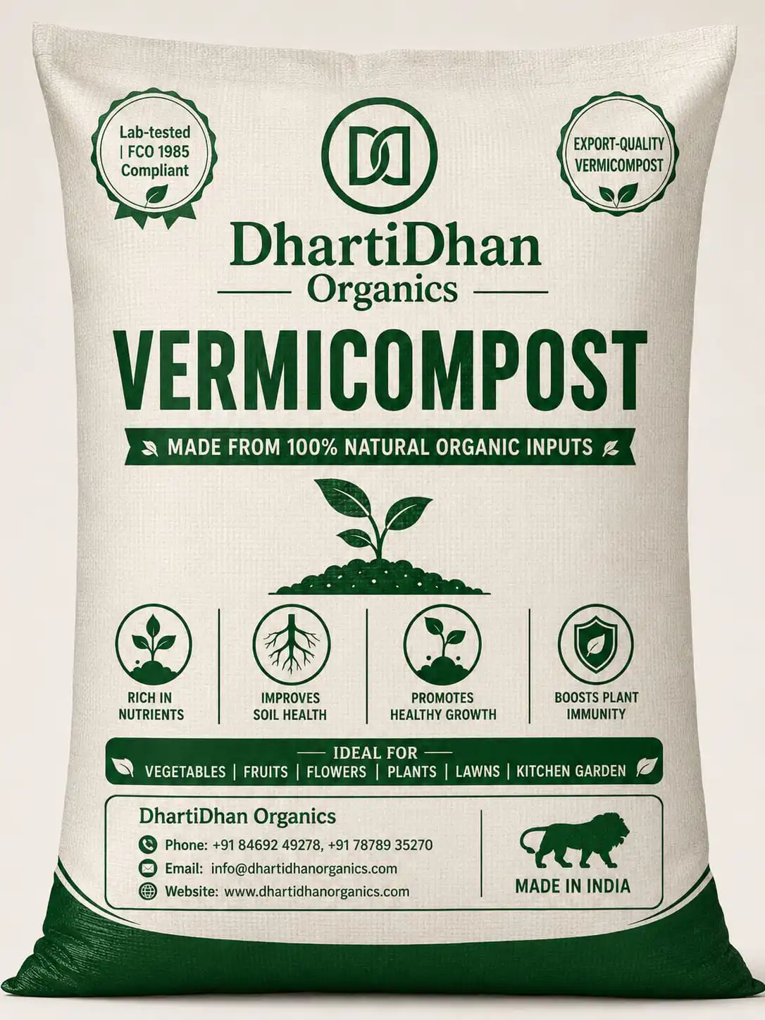 DhartiDhan Organics vermicompost 10 and 40 kg bag, FCO compliant and lab tested organic fertilizer